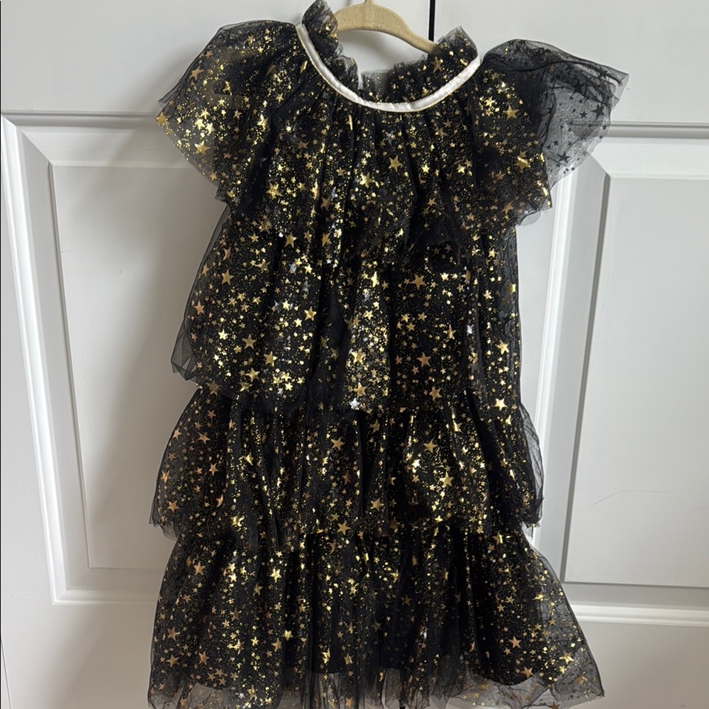 Lola + The Boys Black and Gold Starry Kids Formal Dress